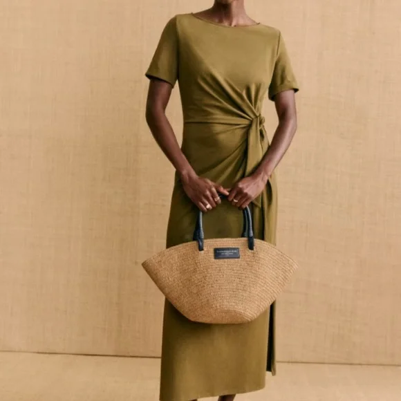 Sezane Pippa Dress, Size Small Like New! Elegant Olive Green Midi Dress - Picture 2 of 5